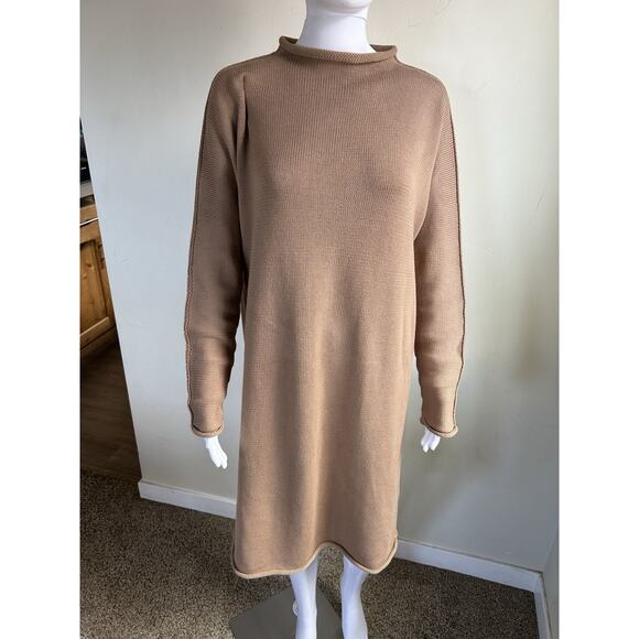 Frank & Eileen Oversized Cotton Sweater Dress Womens S Roll Neck Tan Camel EUC - Picture 11 of 11
